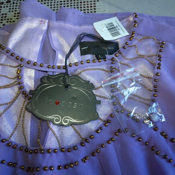 Iovposh, Purple long sleeve romper, with golden beads/fine chain details - Picture 15 of 16